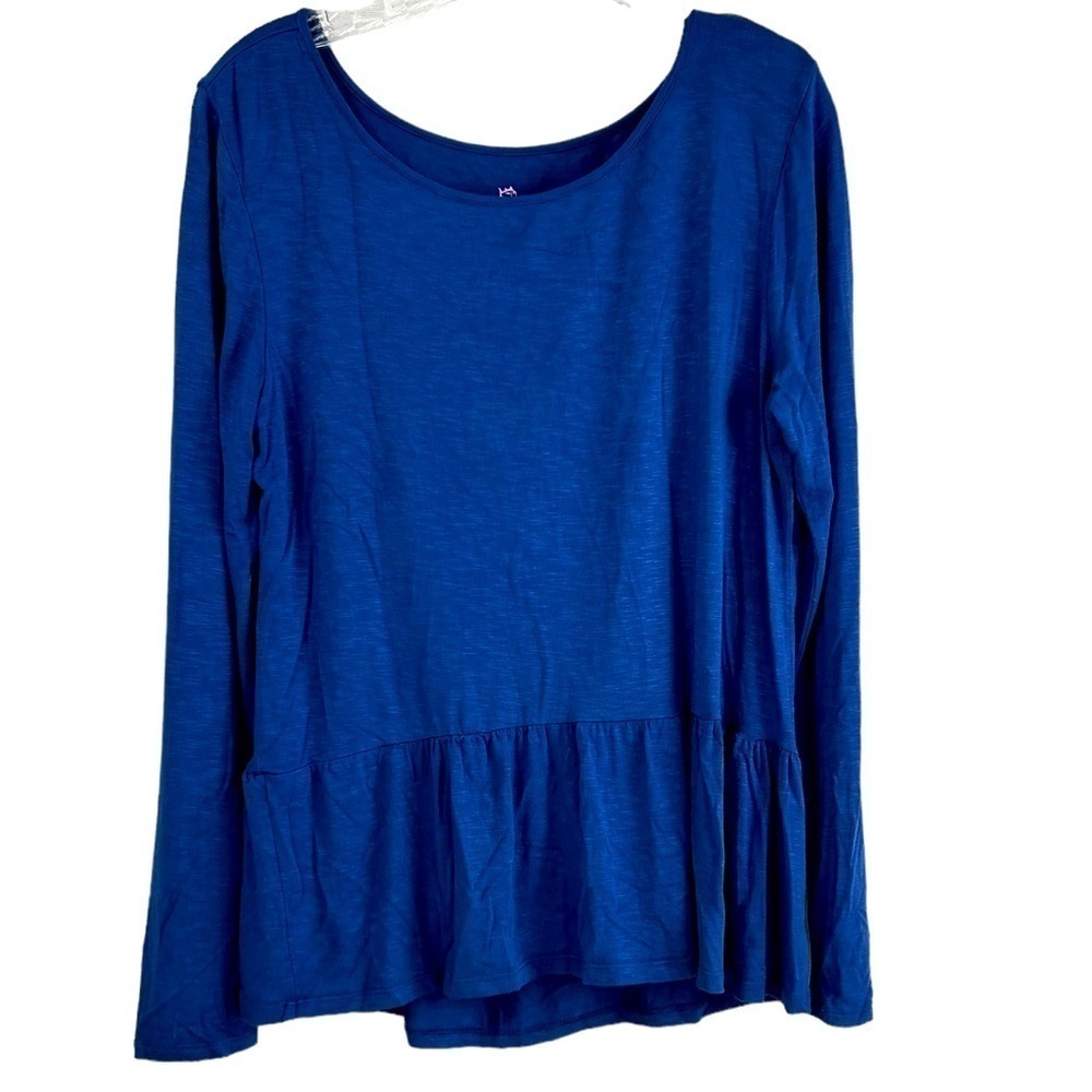 Southern Tide Blue Long Sleeve Stretch Nautical Ruffle Preppy Shirt Womens  M
